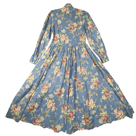 Laura Ashley Cottagecore Romantic Feminine Prairie Floral Cotton Wool Dress Sz 8 - Picture 3 of 16